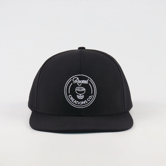 Circular Badge Perforated Snapback - Black/Black
