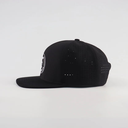 Circular Badge Perforated Snapback - Black/Black