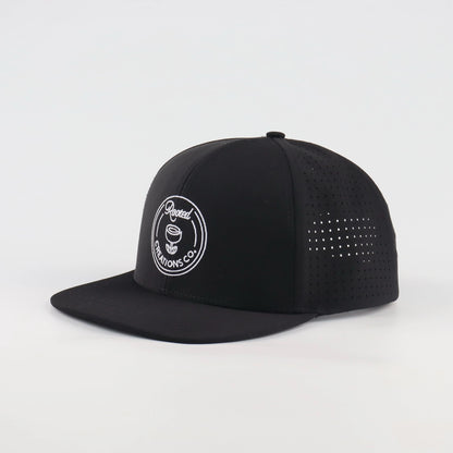 Circular Badge Perforated Snapback - Black/Black