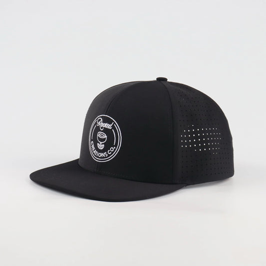 Circular Badge Perforated Snapback - Black/Black