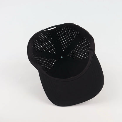 Circular Badge Perforated Snapback - Black/Black