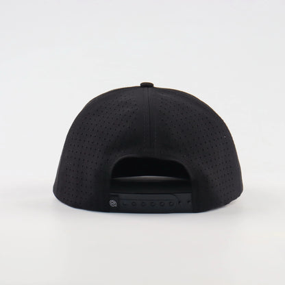 Circular Badge Perforated Snapback - Black/Black