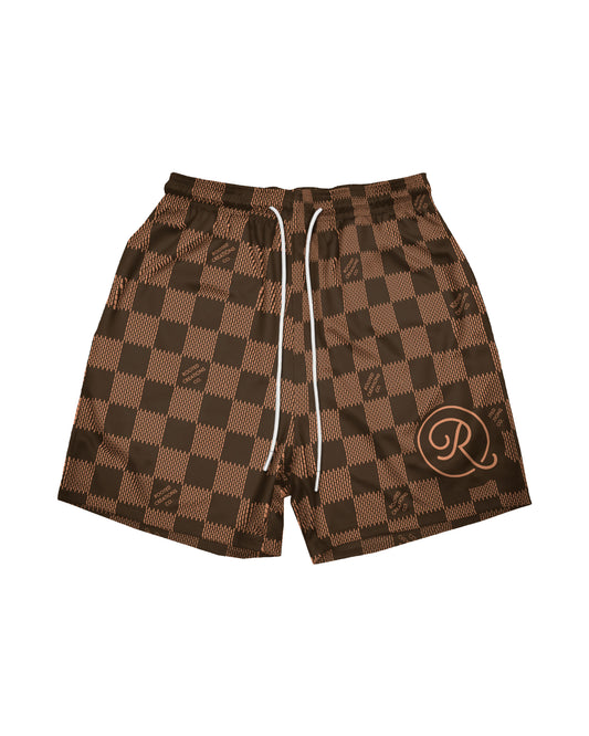 'Brown Checkerboard' Mesh Shorts